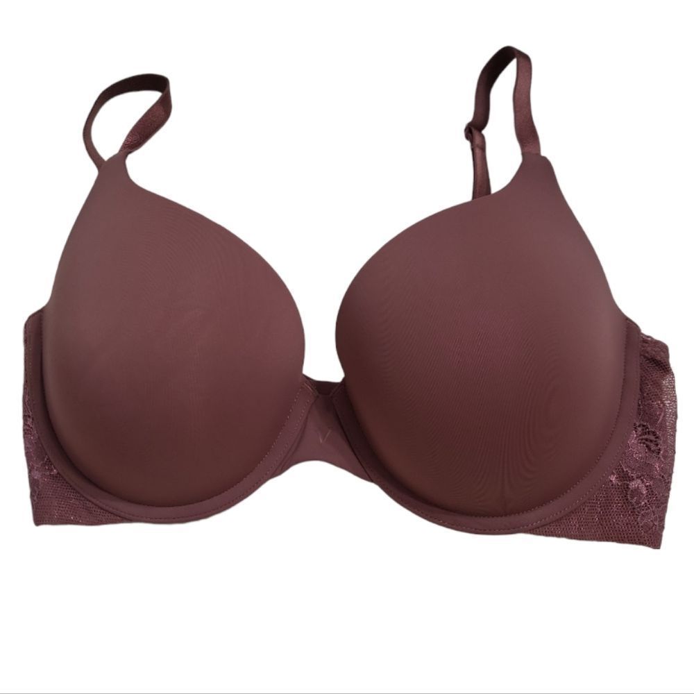 VICTORIA'S SECRET Mauve T-Shirt Padded Push-Up Full Coverage Glitter Lace 34DD